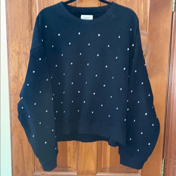 American Eagle Outfitters Tops - American Eagle Outfitters Crop CrewBlack Sweatshirt with Rhinestones